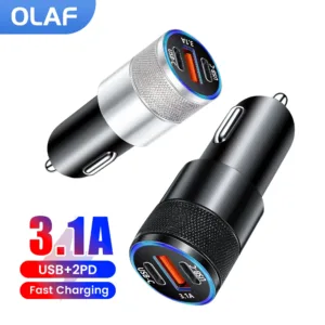 3.1A USB Car Charger Type C Fast Charging Phone Adapter For Xiaomi Huawei 2PD Phone Charger Car Adapter Socket Cigarette Lighter